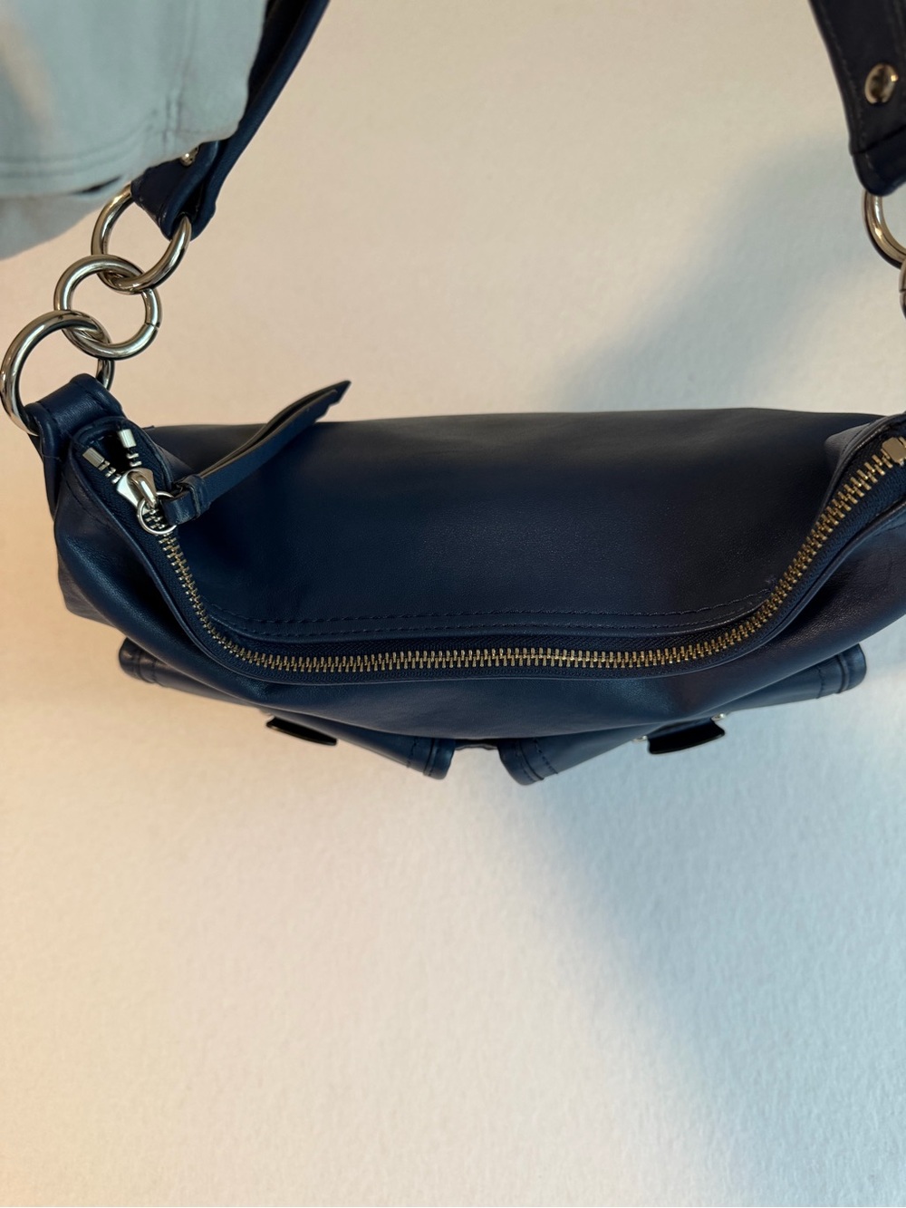 Coach Kristin Navy Cobalt Blue Leather Hobo Bag F23681 Push Lock Pockets - Picture 10 of 16